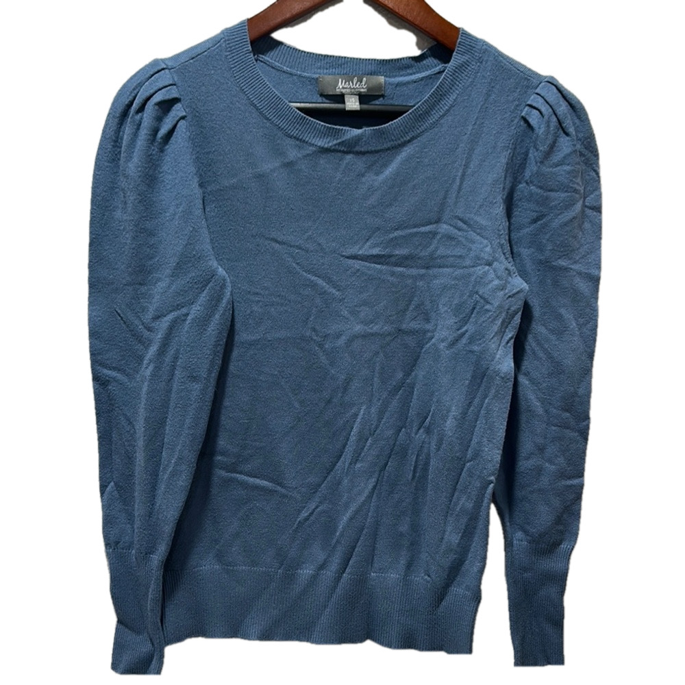 Marled Blue Sweater with Puff Sleeves size XS GUC